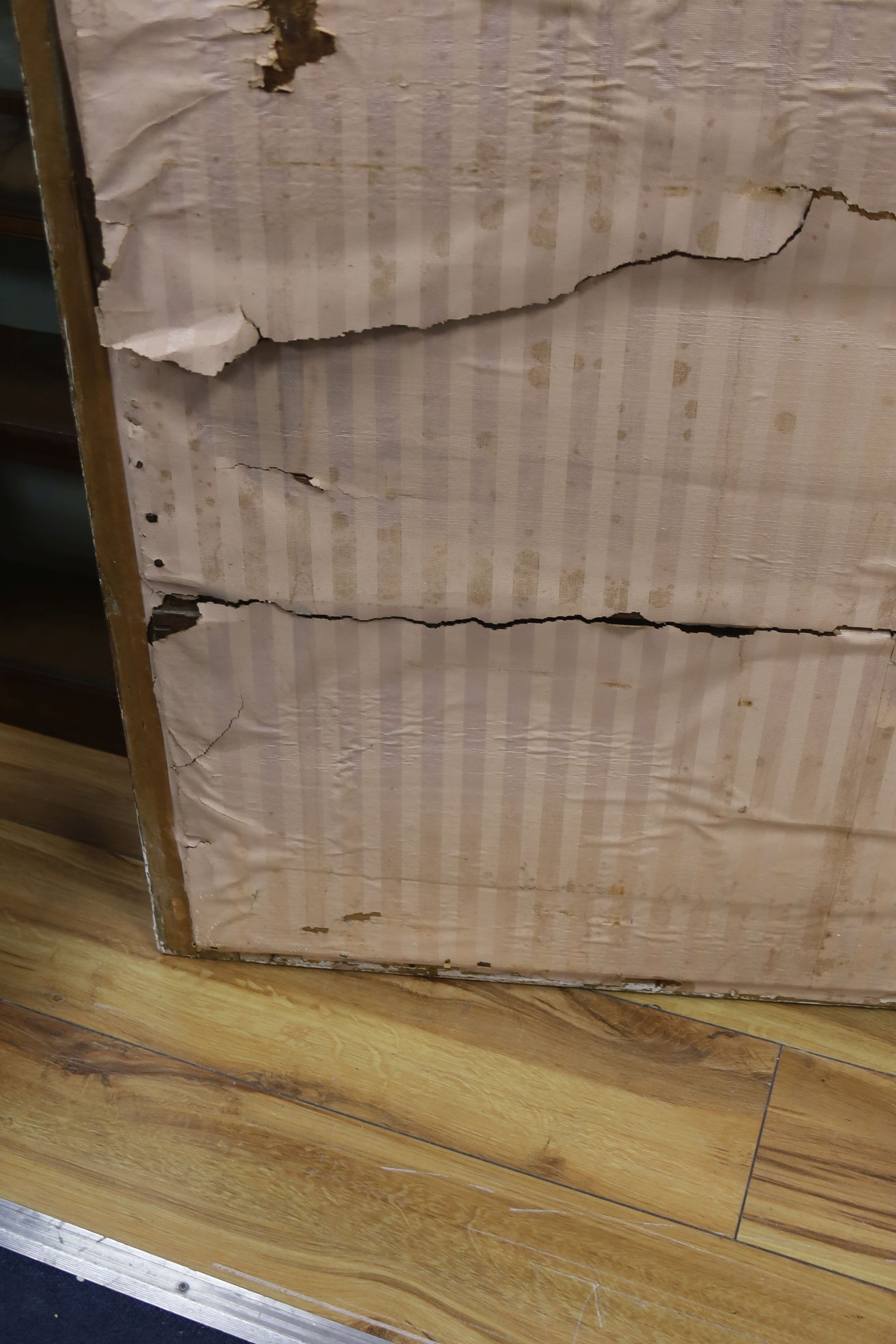 A large 19th century French gilt and gesso frame, bevel edged mirror with cushion margin, plated and C scroll, width 108cm, height 137cm